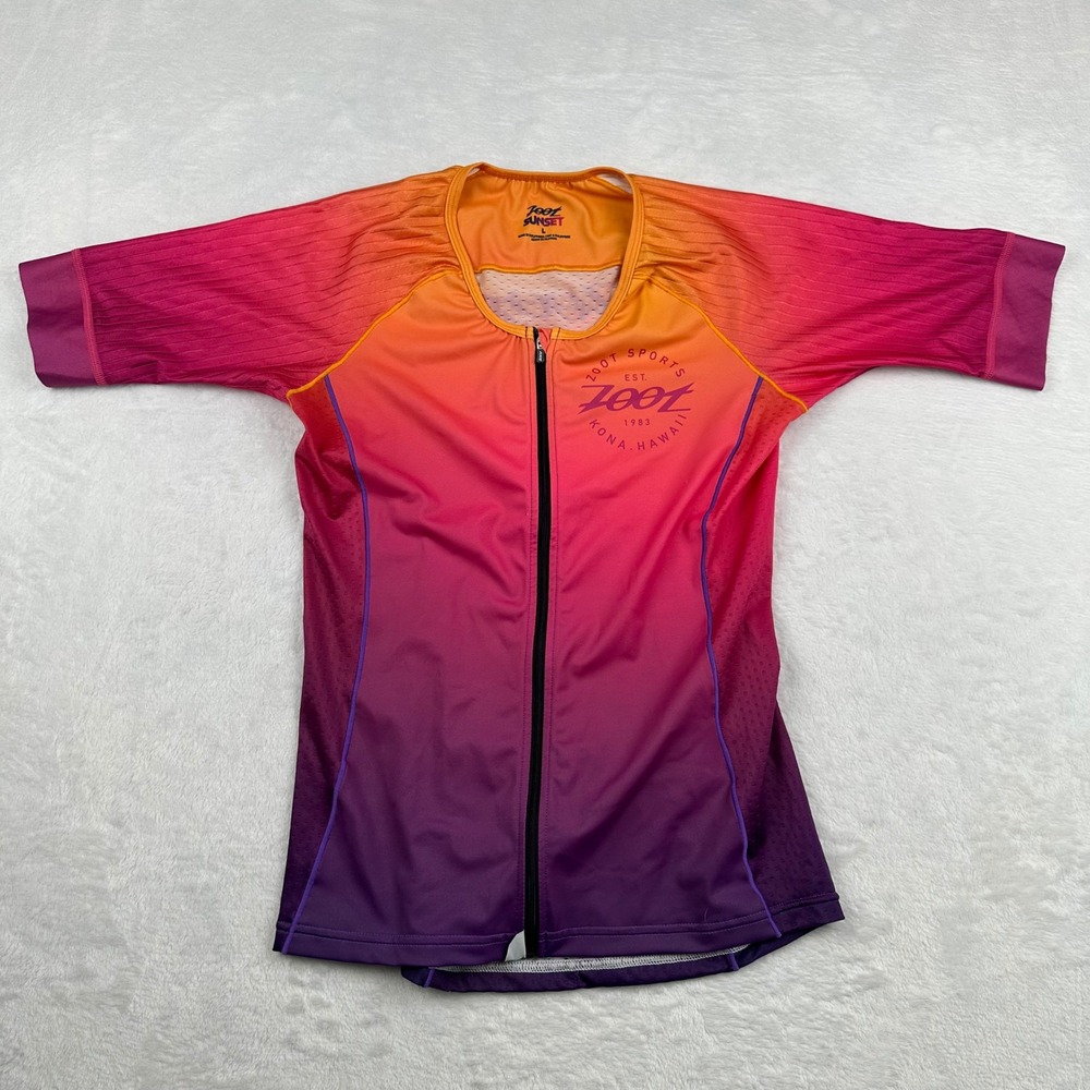 Zoot Sports Sunset Kona Hawaii Cycling Jersey Ombre Pink Purple Orange Large